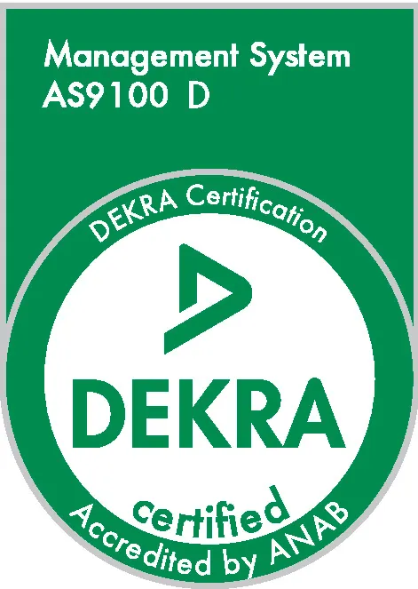 AS9100D certified by DEKRA, accredited by ANAB