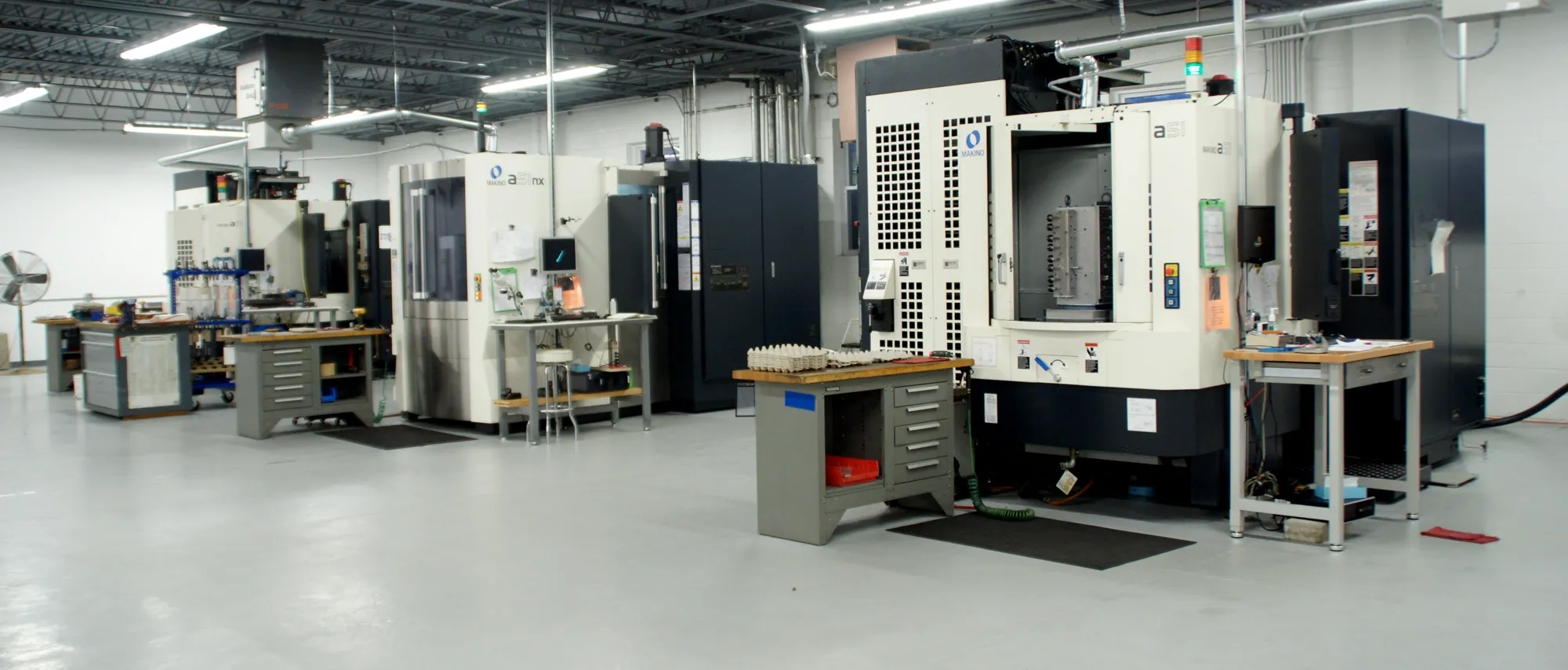 Two of the shop’s four Makino A51 horizontal machining centers on the production floor